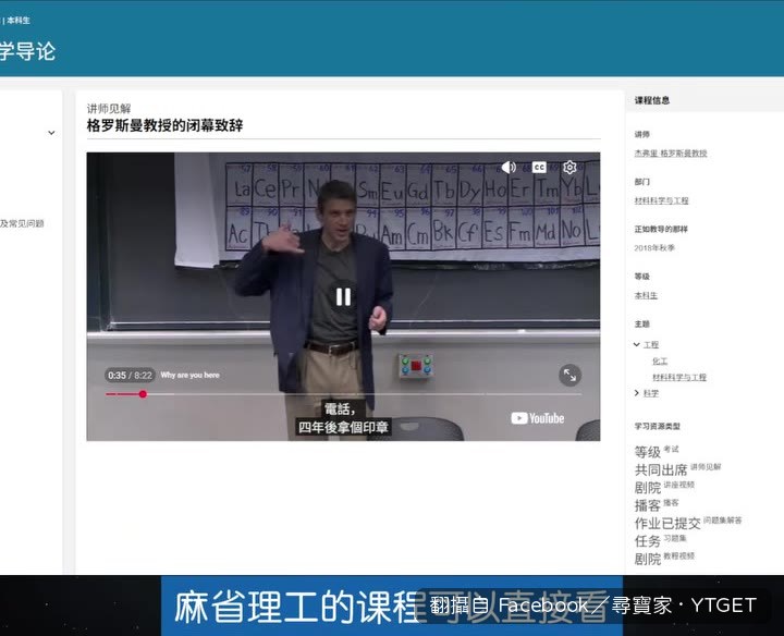 左側列出各種學科與課程等級