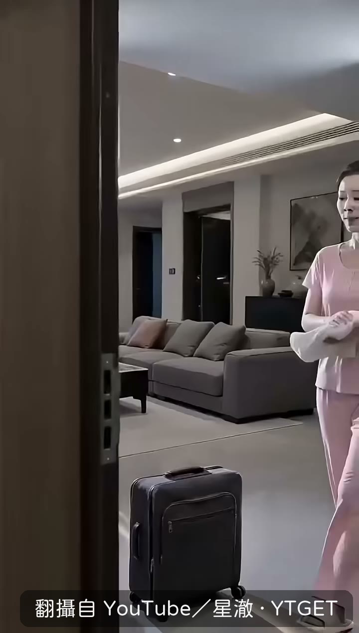 爸爸拖著行李站在門口