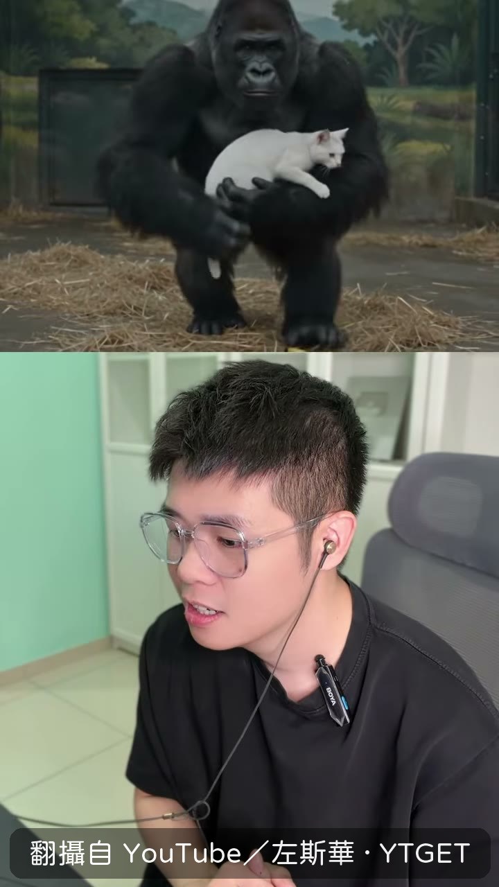 黑猩猩把白貓緊緊抱著
