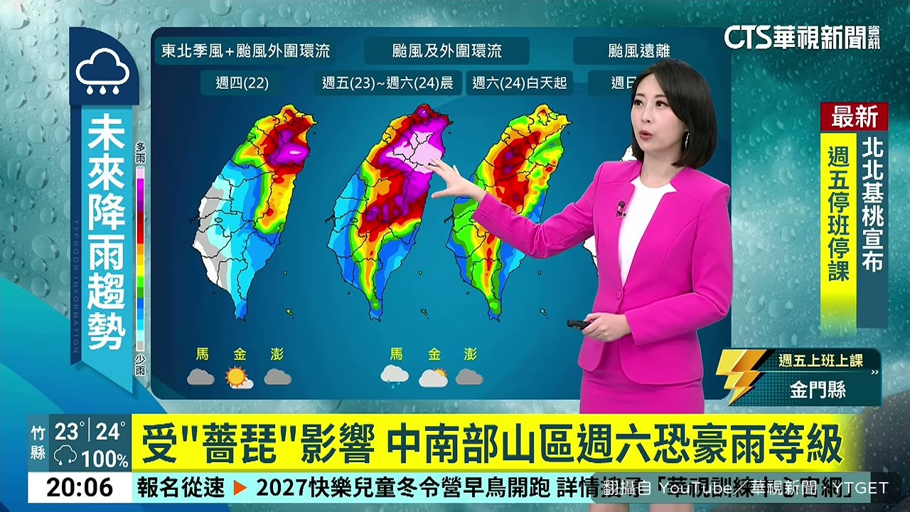 降雨趨勢圖紫到發白,豪雨等級以上