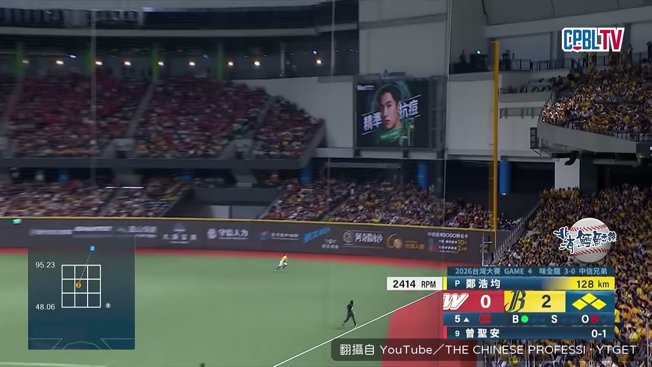 右外野深遠飛球打在牆上，兩分打點二壘安打