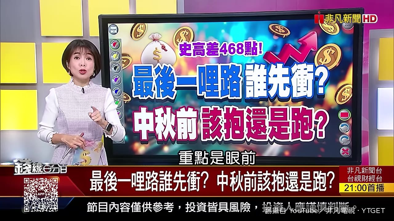 中秋連假前，台股距離歷史新高只差468點