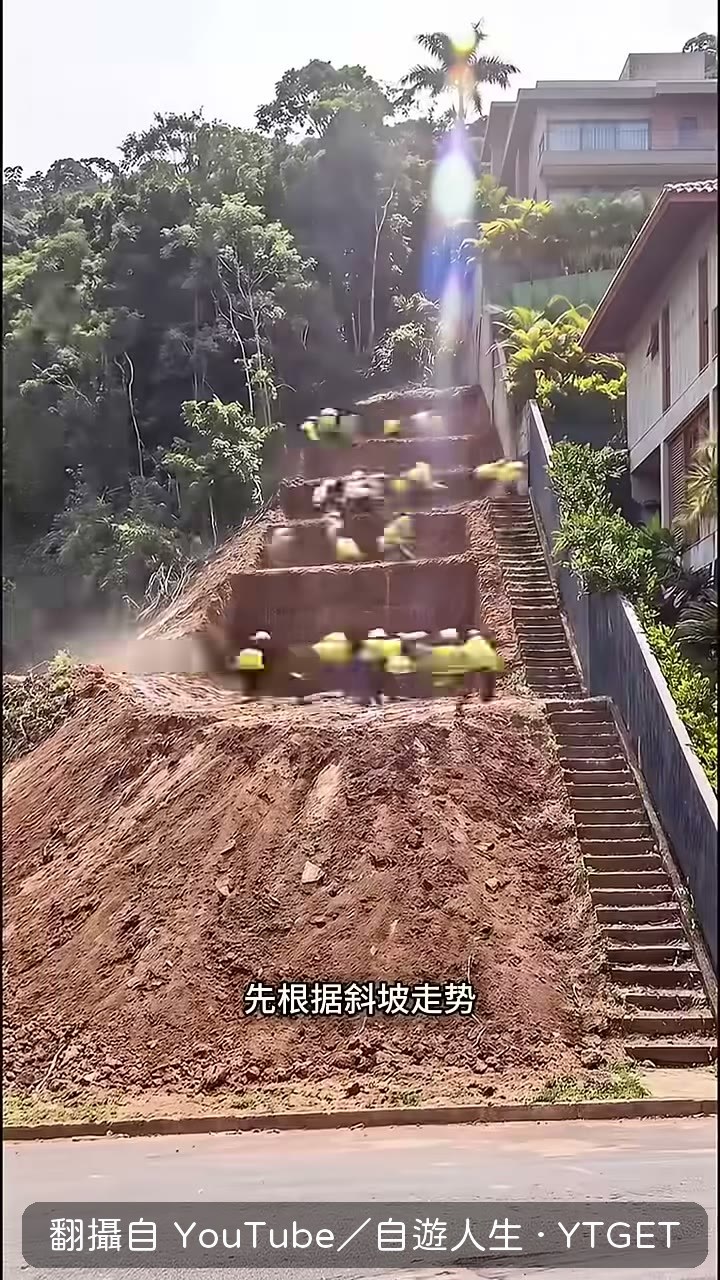先按斜坡走勢定出房屋位置