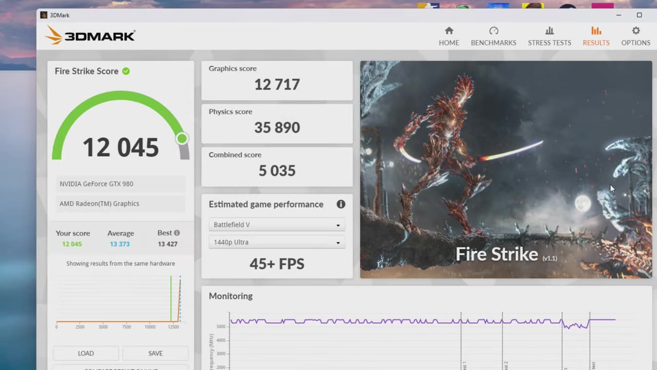 3D MARK Fire Strike 跑出 12000 多分