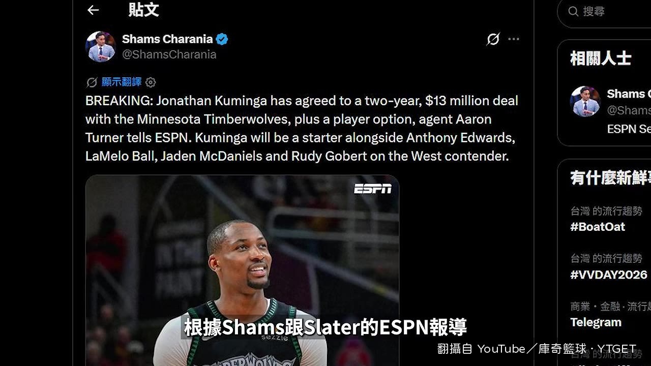 Kuminga與灰狼簽下兩年1240萬合約