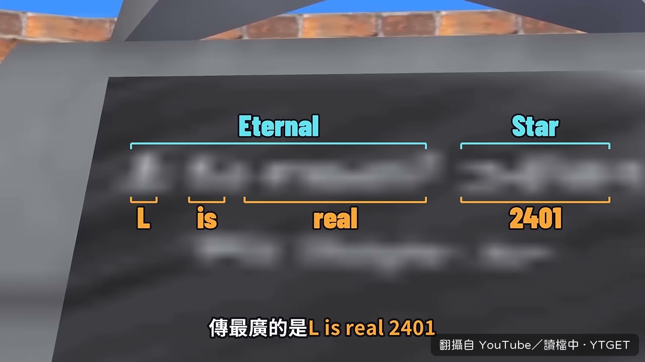 石碑上那行被讀成 L is real 2401 的糊字